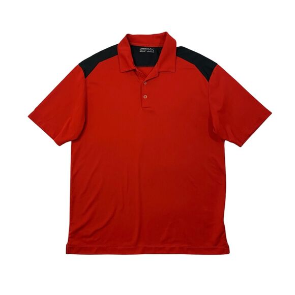 Nike Golf Shirt Men L Large Red Black Fit Dry 3-Button Placket Short Sleeve Polo - Picture 1 of 9